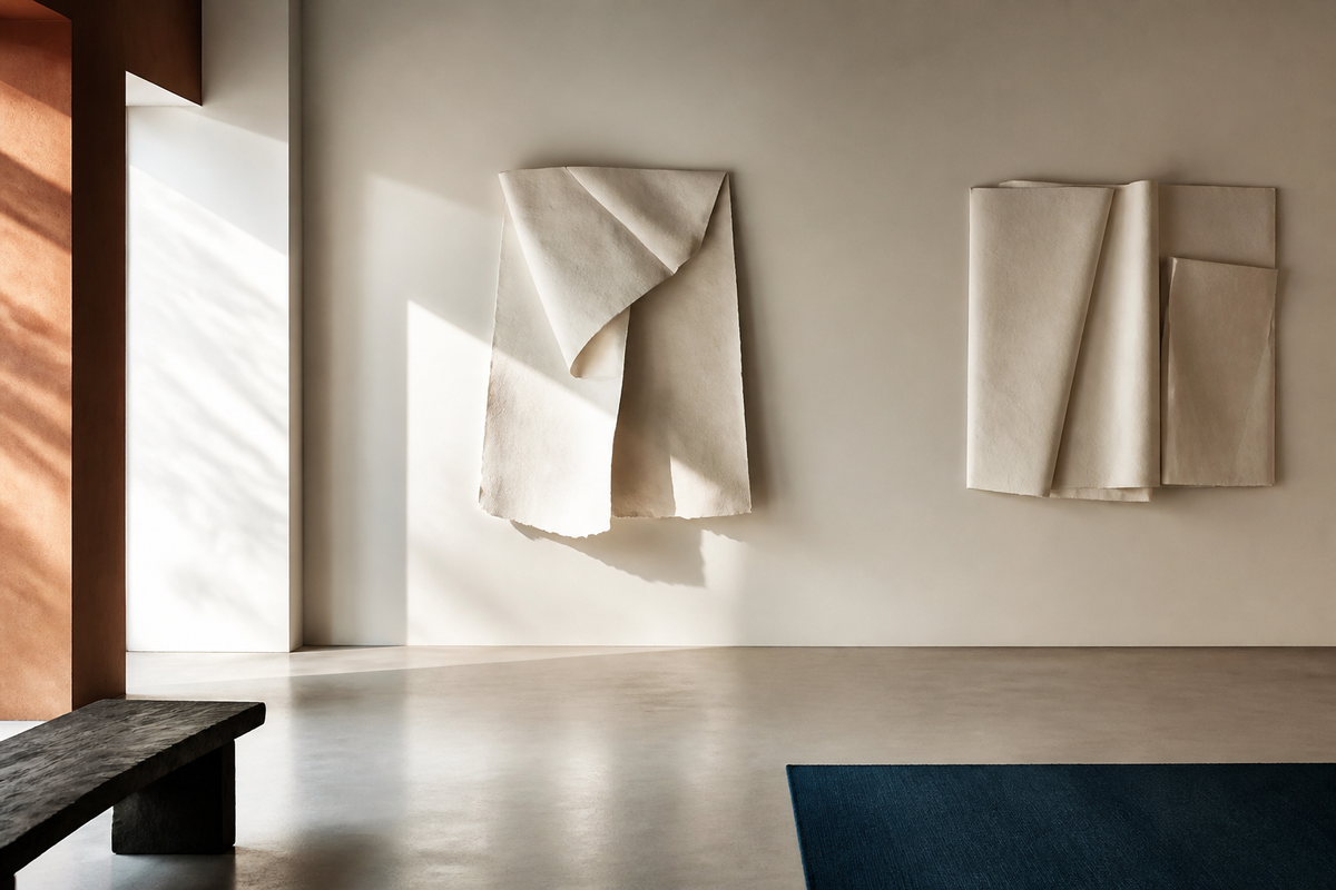 Cómo mirar una exposición sin saber de arte: espacio tranquilo con relieves de papel