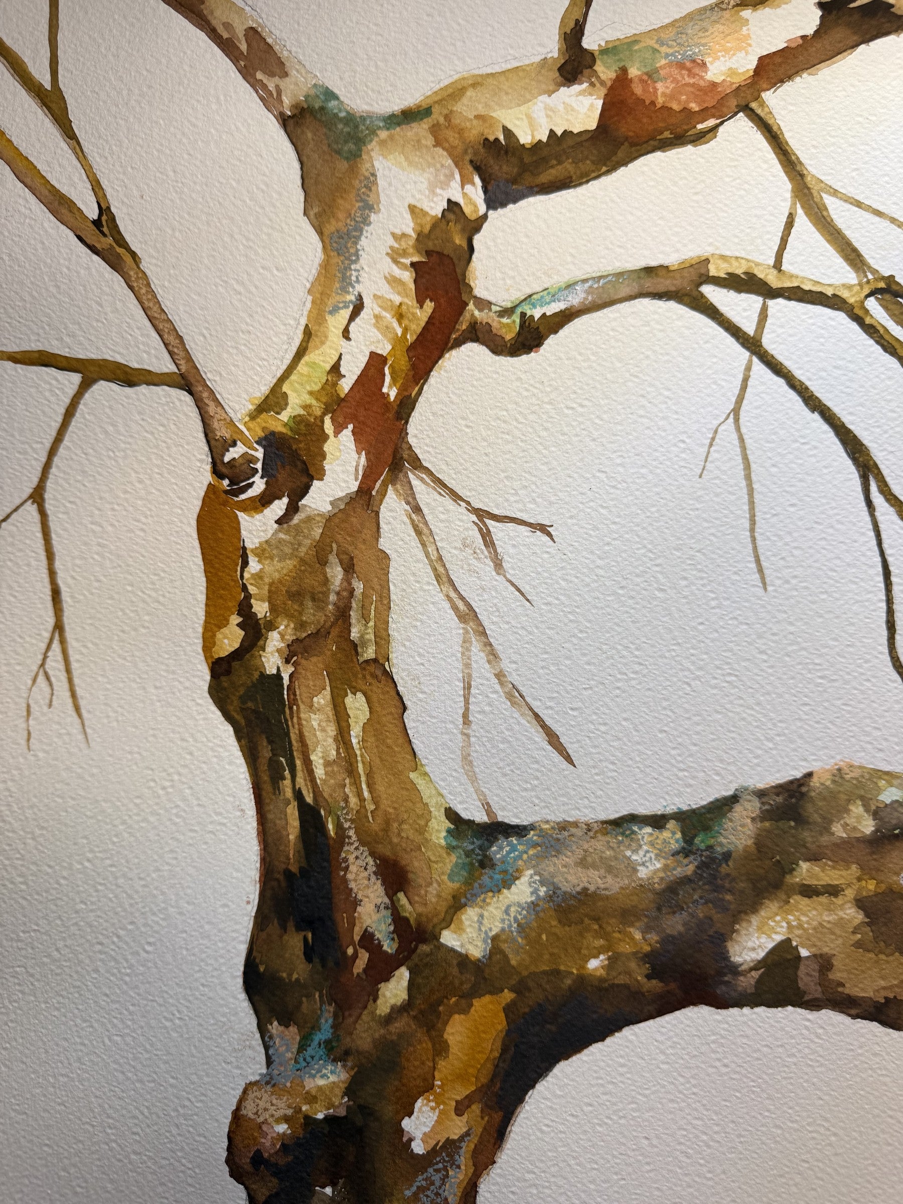 Fragmentos del bosque III, detalle de la textura sobre papel de algodón Fabriano