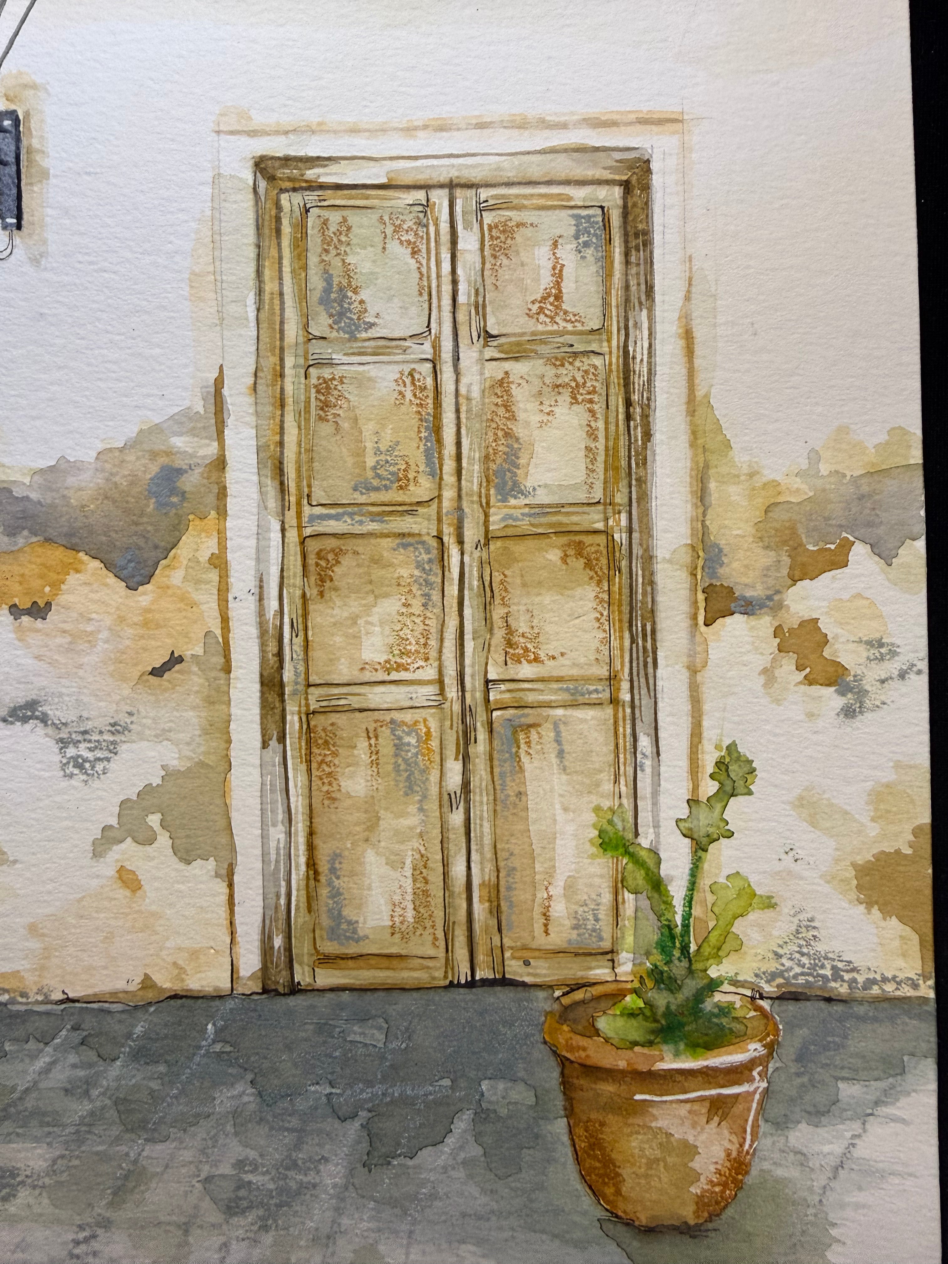 Puertas de Teguise, vista completa de la acuarela original sin marco