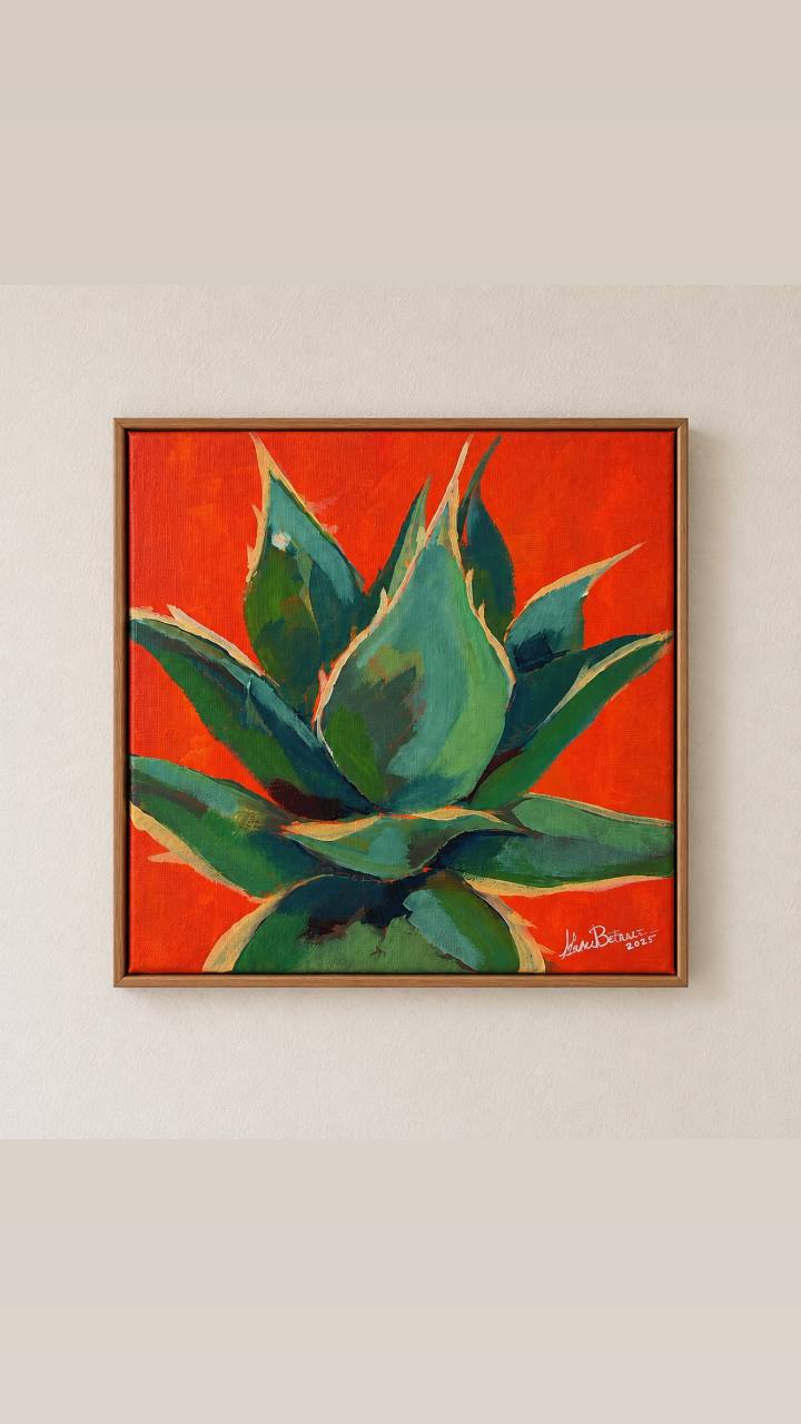 Agave de María Betancor, acrílico con marco