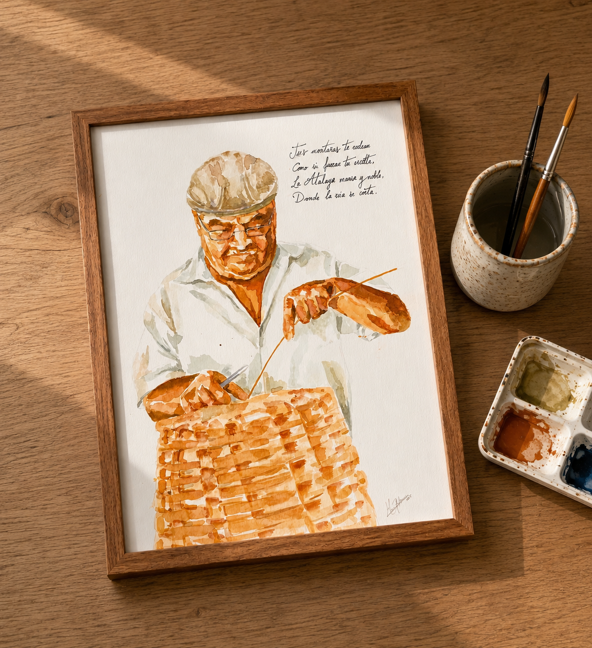 Encargo personalizado: retrato en acuarela de artesano cestero