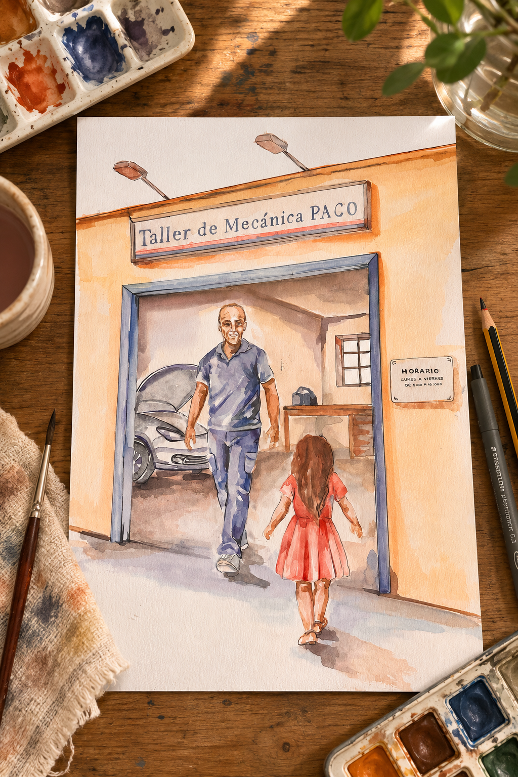 Encargo personalizado: acuarela del Taller de Mecánica Paco